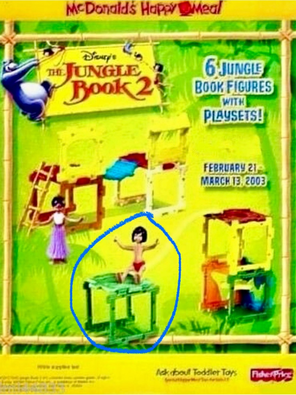 McDonald's Green & Yellow Disney Jungle Book 2 Mowgli Happy Meal Toy 2002